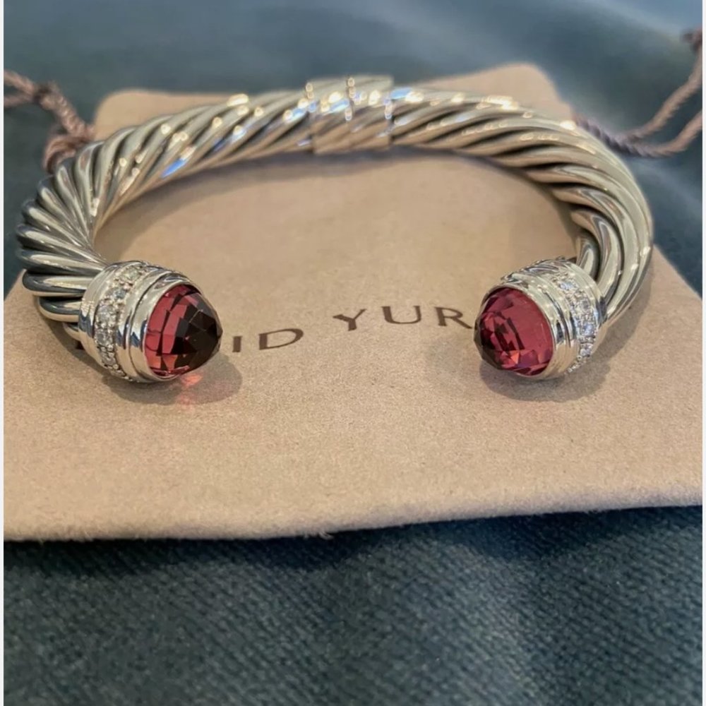 David Yurman 10mm cable bracelet with diamonds & pink tourmaline